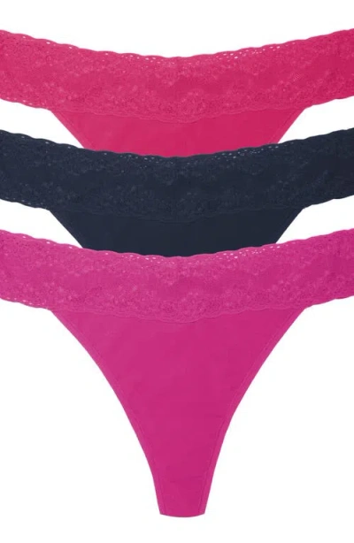 Natori Bliss Perfection Cotton Stretch One Size Thong 3-pack In Pink