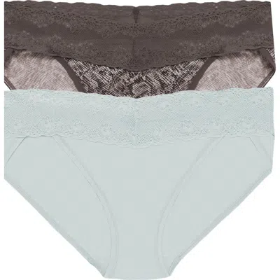 Natori Bliss Perfection Lace Trim One Size Bikini Brief 2-pack In Green