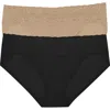 Natori Bliss Perfection Lace Trim One Size Bikini Brief 2-pack In Black/cafe