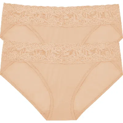 Natori Bliss Perfection Lace Trim One Size Bikini Brief 2-pack In Brown