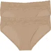 Natori Bliss Perfection Lace Trim One Size Bikini Brief 2-pack In Cafe