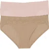 Natori Bliss Perfection Lace Trim One Size Bikini Brief 2-pack In Cafe/cameo Rose