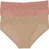 Natori Bliss Perfection Lace Trim One Size Bikini Brief 2-pack In Cafe/frose