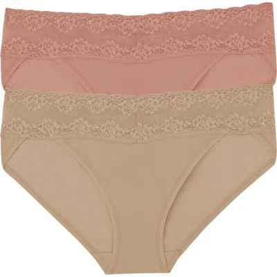 Natori Bliss Perfection Lace Trim One Size Bikini Brief 2-pack In Cafe/frose