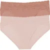 Natori Bliss Perfection Lace Trim One Size Bikini Brief 2-pack In Cameo Rose/frose