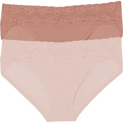 Natori Bliss Perfection Lace Trim One Size Bikini Brief 2-pack In Cameo Rose/frose