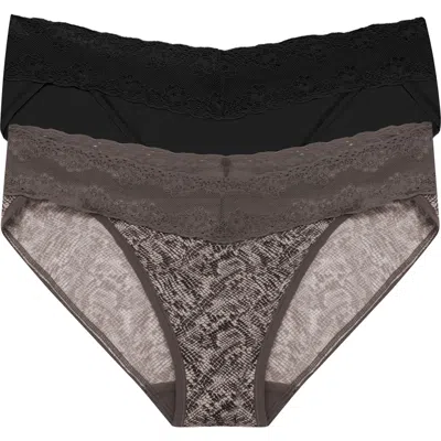 Natori Bliss Perfection Lace Trim One Size Bikini Brief 2-pack In Gray