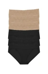 Natori Bliss Perfection Lace Trim One Size Bikini Brief 6-pack In Black/cafe