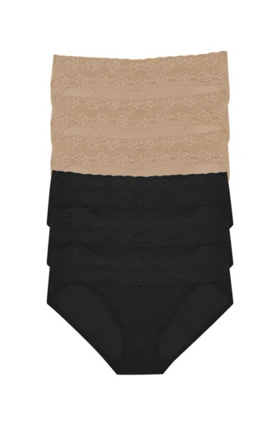 Natori Bliss Perfection Lace Trim One Size Bikini Brief 6-pack In Black/cafe