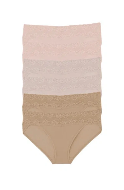 Natori Bliss Perfection Lace Trim One Size Bikini Brief 6-pack In Cafe/rose Beige/cameo Rose