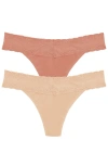 Natori Bliss Perfection Lace Trim One Size Thong 2-pack In Cosmetic/frose