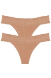 Natori Bliss Perfection Lace Trim One Size Thong 2-pack In Glaze