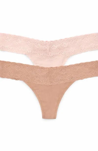 Natori Bliss Perfection Lace Trim One Size Thong 2-pack In Multi