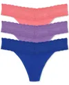 Natori Bliss Perfection Lace-trim Thong 3-pack 750092mp In Ivory,verbena,oregano