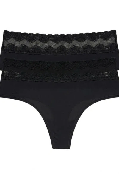 Natori Bliss Perfection One Size High Rise Thong 2-pack In Black