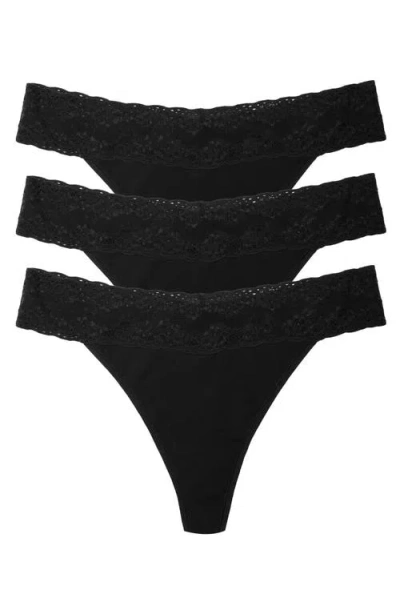 Natori Bliss Perfection One Size Thong 3-pack In Black