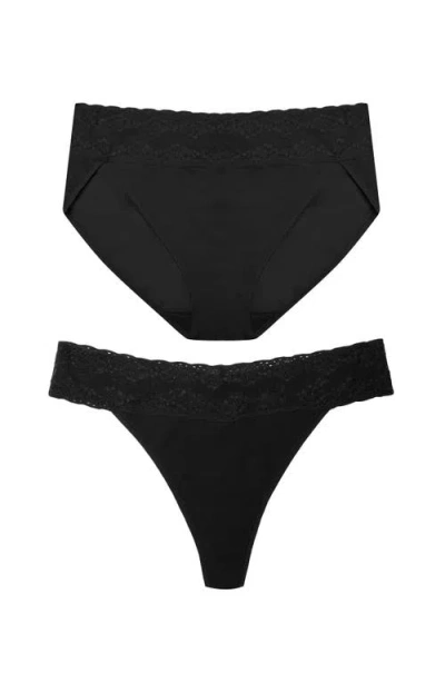 Natori Bliss Perfection One Size Thong And French Cut 2-pack In Black
