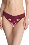 Natori Bliss Perfection Thong In Dk Cherry Floral Print