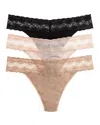 Natori Bliss Perfection Thongs, Set Of 3 In Cameo Rose/café/black