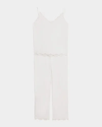 Natori Bliss Serenity Lace-trim Cotton Pajama Set In White