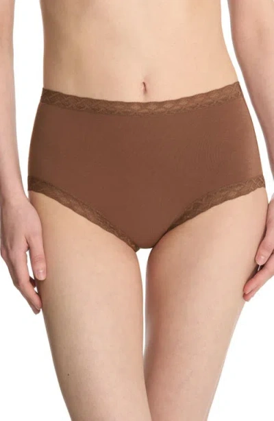 Natori Bliss Lace-trim High Rise Cotton Brief Underwear 755058 In Brown