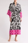 Natori Full Length Robe In Fuchsia/black