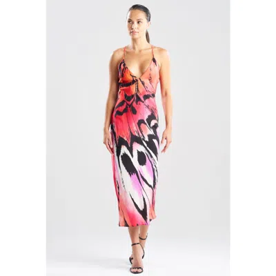 Natori Butterfly Linen Blend Open Back Slip Dress In Multi