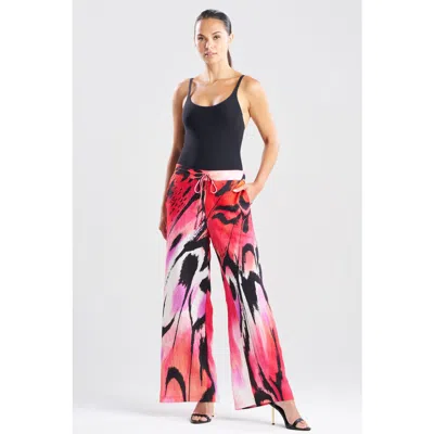 Natori Butterfly Linen Blend Pants In Red