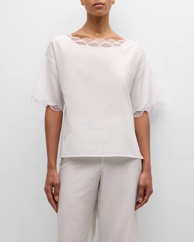 Natori Colette Cropped Lace-trim Pajama Set In White