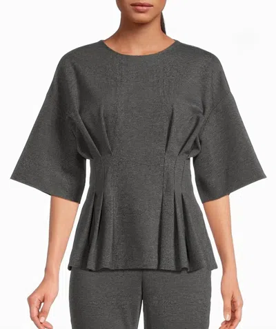 Natori Compact Knit Pleat Release Top In Dark Grey In Blue