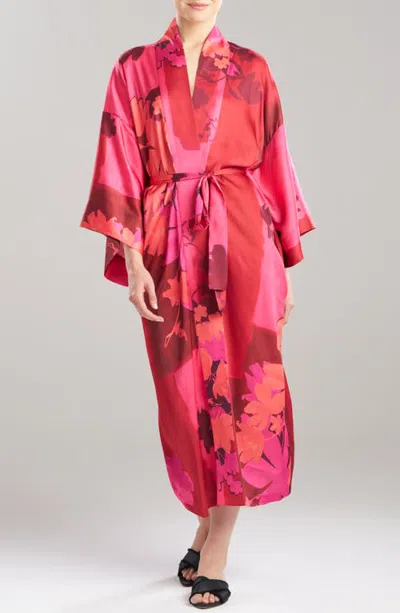 Natori Coromandel Print Satin Robe In Red