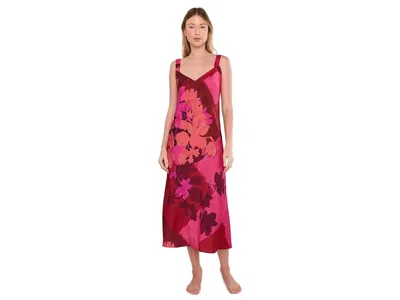 Natori Coromandel - Printed Stretch Satin Gown Women's Clothing Magenta: Xs (women's 2-4), Polyester/spande In Red