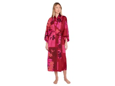 Natori Coromandel - Printed Stretch Satin Kimono Robe Women's Clothing Magenta: S (women's 6-8), Polyester/ In Red