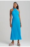 Natori Cotton Gauze Maxi Cover-up Halter Dress In Blue