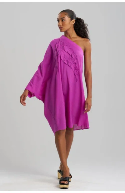 Natori Cotton Gauze One Shoulder Cover-up Dress With Applique In Magenta