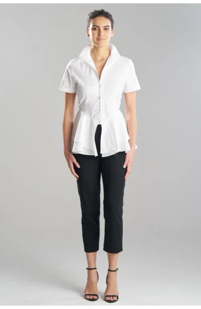 Natori Cotton Poplin Tiered Hem Short Sleeve Shirt In White