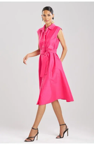 Natori Cotton Silk Slub Trapeze Shirt Dress In Pink