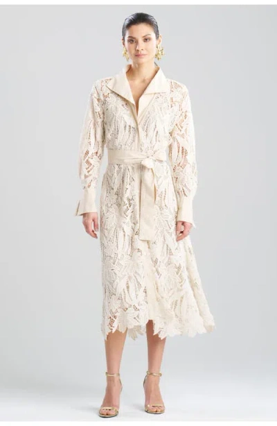 Natori Crochet Lace Button Down Oversize Shirt Dress In Neutral