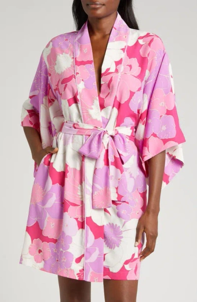 Natori Satin Wrap Robe In Pink Orchid