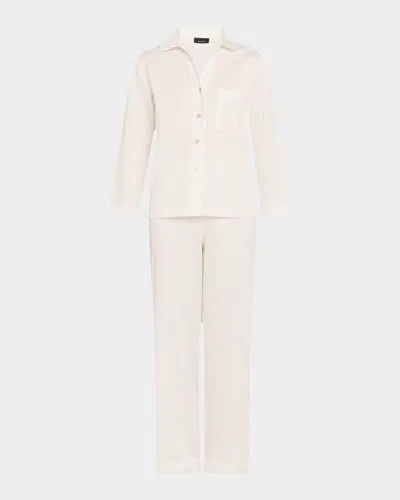 Natori Cropped Cotton Sateen Pajama Set In White