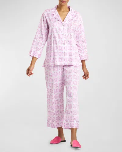 Natori Cropped Infinity-print Cotton Pajama Set In Pink
