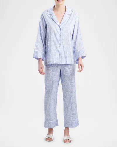 Natori Cropped Infinity-print Cotton Pajama Set In Powder Blue