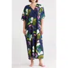 Natori Daido Charmeuse Caftan Nightgown In Blue