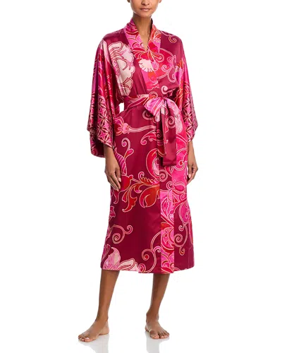 Natori Deco Satin Robe In Red