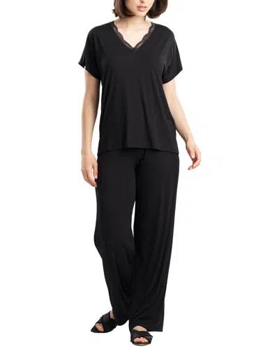 Natori Dhalia Knit Jersey Lace Pj Set In Black