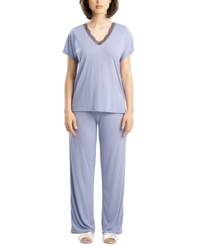 Natori Dhalia Knit Jersey Lace Pj Set In Blue