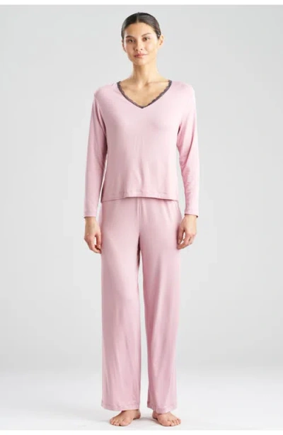 Natori Edit Iris Jersey Ease Long Sleeve Pj With Lace In Pink