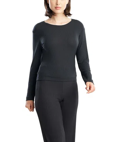 Natori Edit Skye - Rib Ease Long Sleeve Top In Black