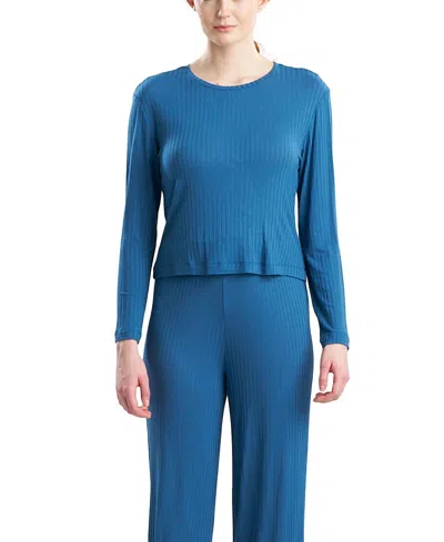 Natori Edit Skye - Rib Ease Long Sleeve Top In Blue