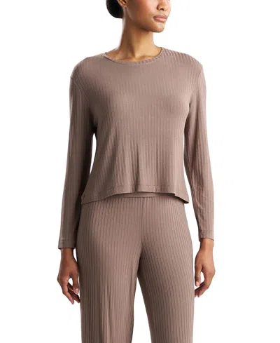 Natori Edit Skye - Rib Ease Long Sleeve Top In Brown